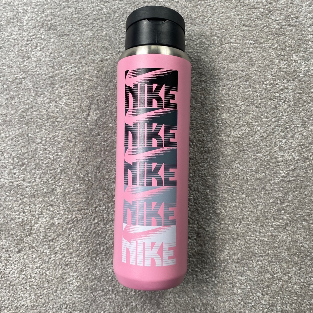 Nike Hypercharge Water Bottle Unisex 24oz Pink Stainless Steel Straw Lid Logo